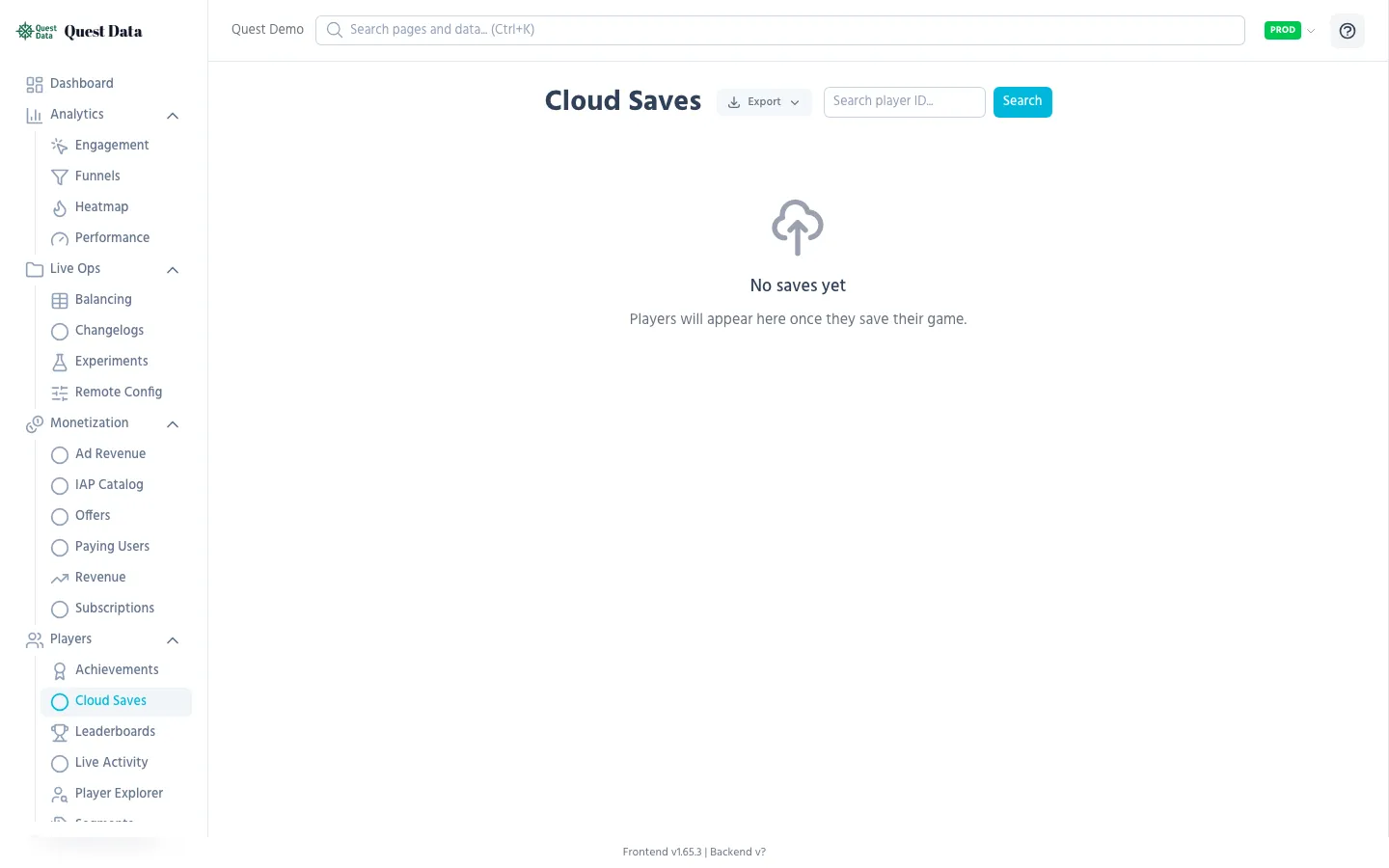 Cloud Saves browser showing player save data