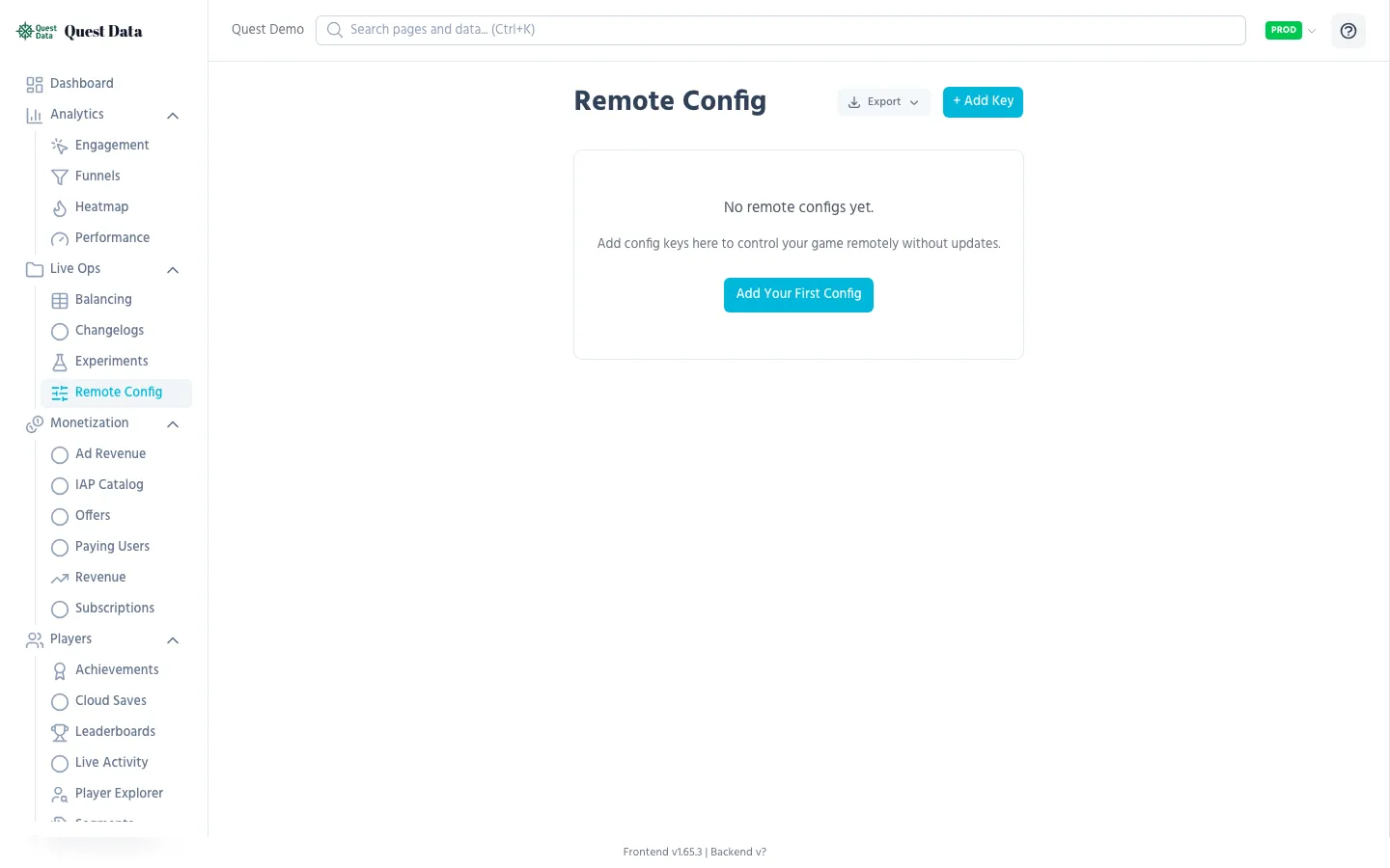 Remote Config editor with key-value pairs